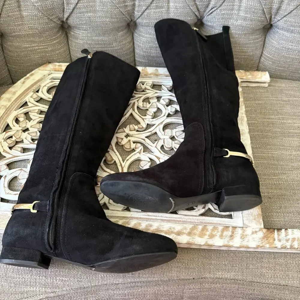 Tory Burch Black Tall Suede Leather Boots Women’s 9